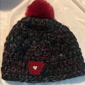 Cozy Black Knit Beanie with Red Pom